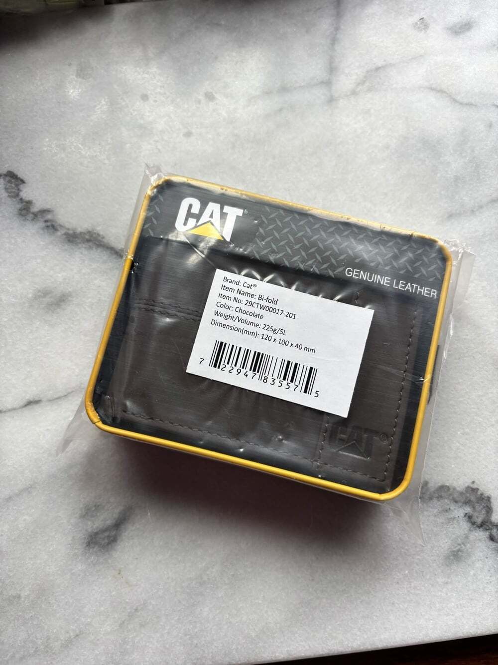 CAT Genuine Leather Bi-Fold Wallet in Chocolate Caterpillar